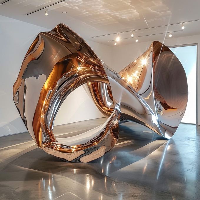 Reflective sculpture in a gallery
