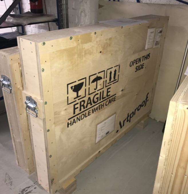 Fragile artwork crate ready for shipping